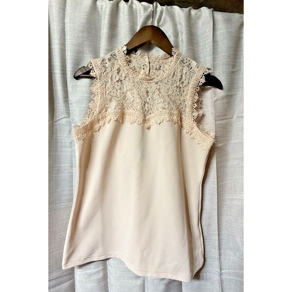 Womens Pink H & M High Neck Sleeveless Top with Lace Detail - Size L
